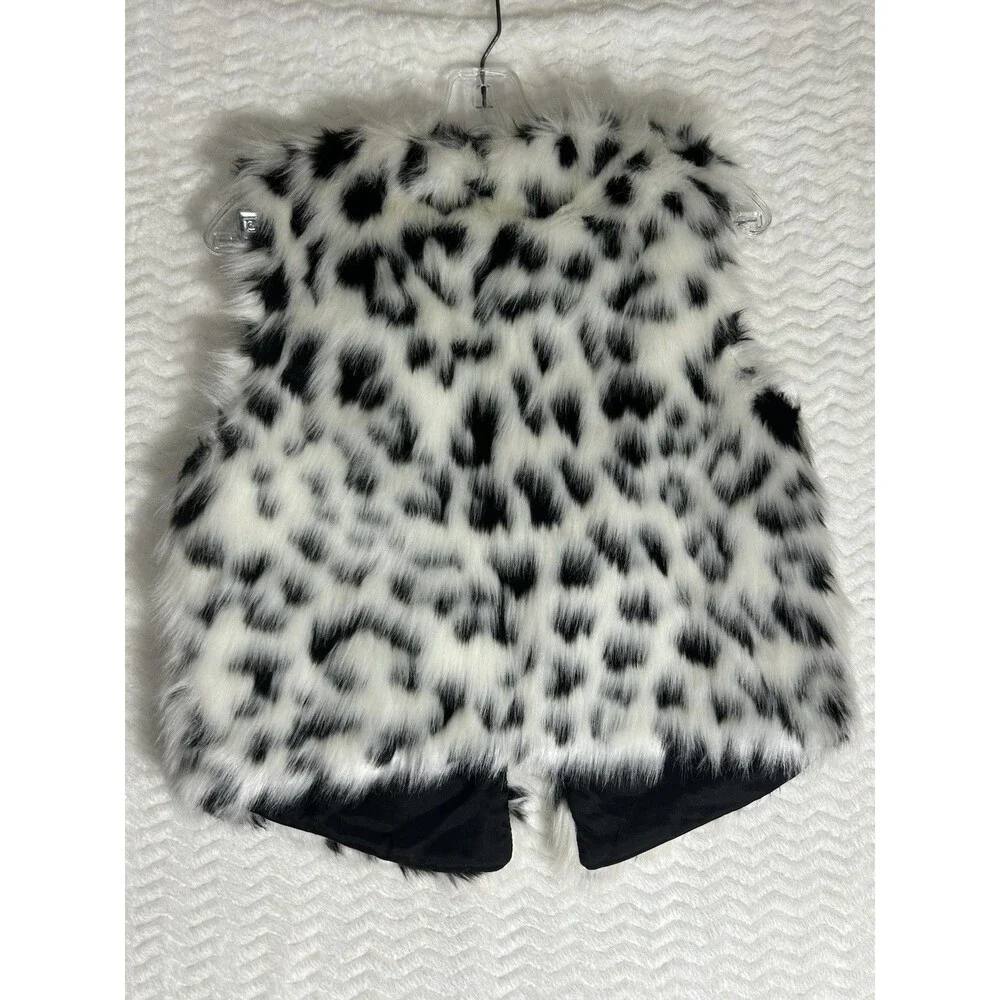 Michael Kors Faux Fur Vest Medium Black White Leopard Cropped Lined Mob Wife